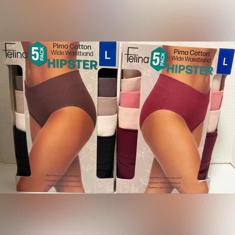 Felina Women 5pack Pima Cotton Wide Waistband Multicolor  Hipster (Set of 2)